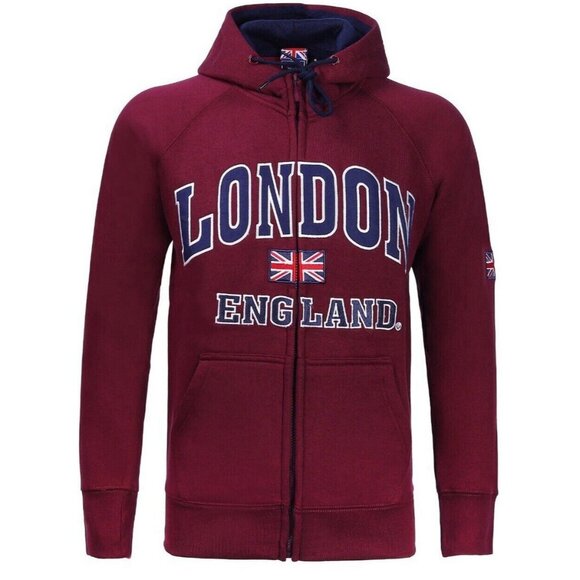 K & K Apparel Other - London England Hoodie Full Zip Up GB Flag K & K Apparel Sweatshirt Mens M Maroon